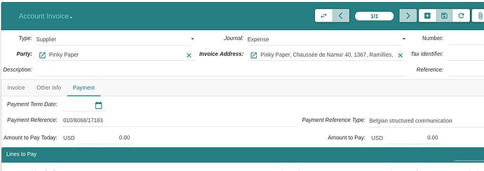 Supplier invoice with structured communication