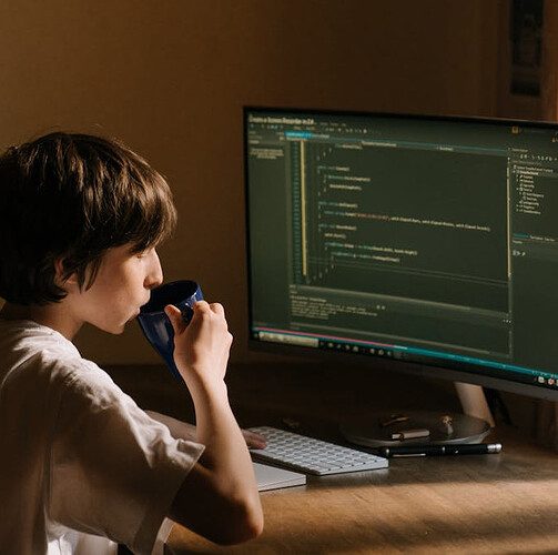 Photo Pexels, cottonbro studio Boy in White T-shirt Sitting on Chair in Front of Computer
