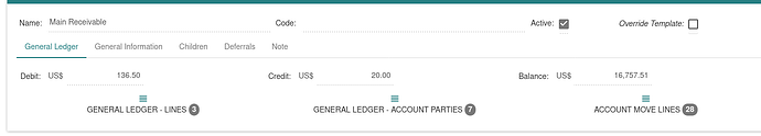 Account form with general ledger buttons