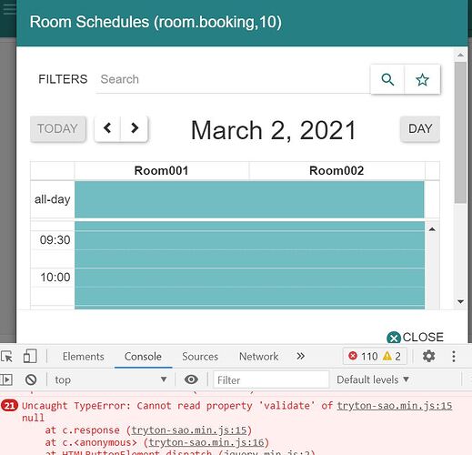 room booking calendar error