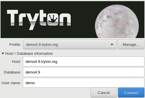 Tryton login window