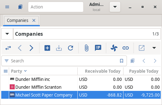 Screenshot of receivables and payables in company